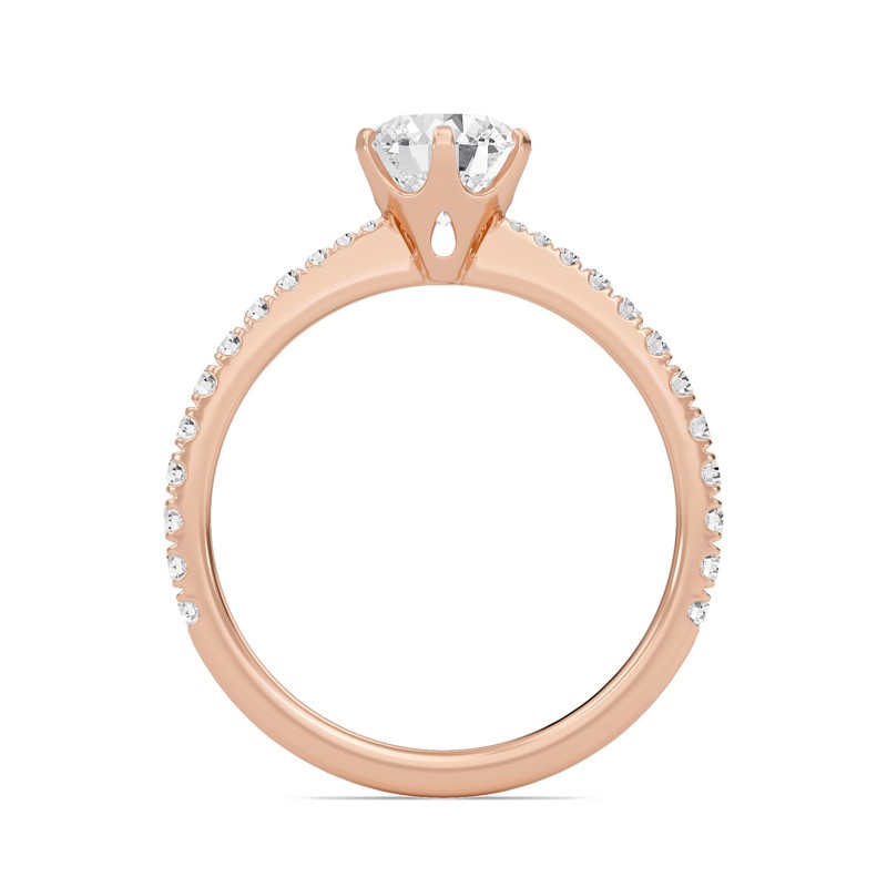 Round Tapered Six Prong Pave Ring
