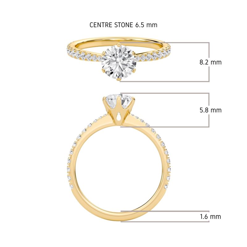 Round Tapered Six Prong Pave Ring