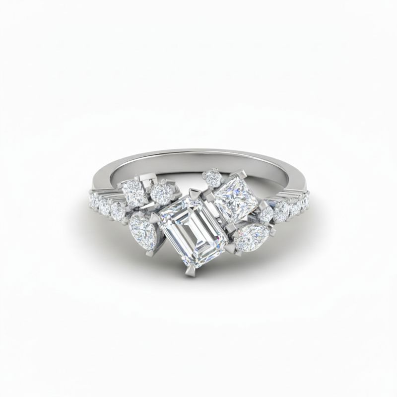 Emerald Cut Mosaic Ring