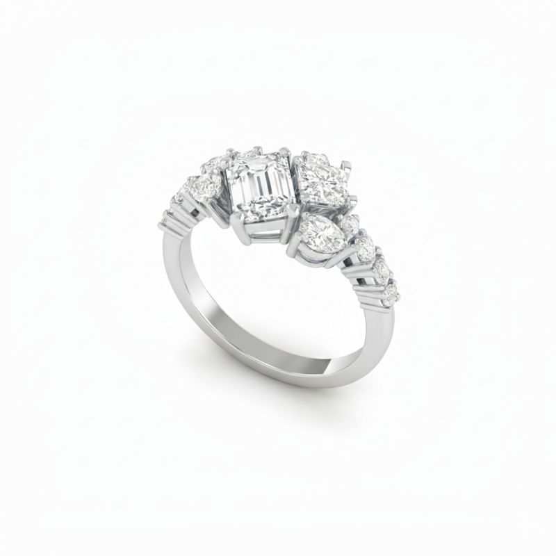 Emerald Cut Mosaic Ring