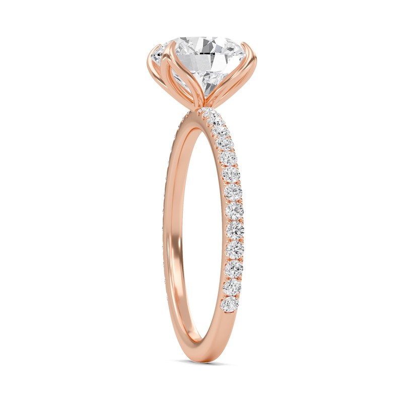Pave Petal Four Prong Engagement Ring