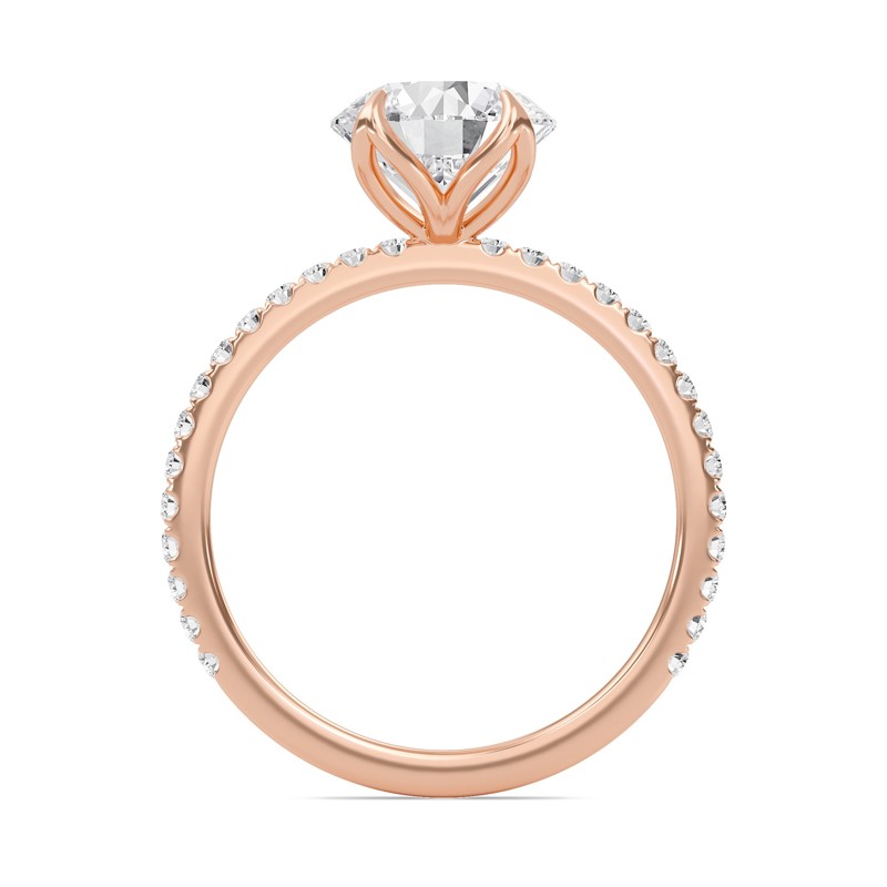 Pave Petal Four Prong Engagement Ring