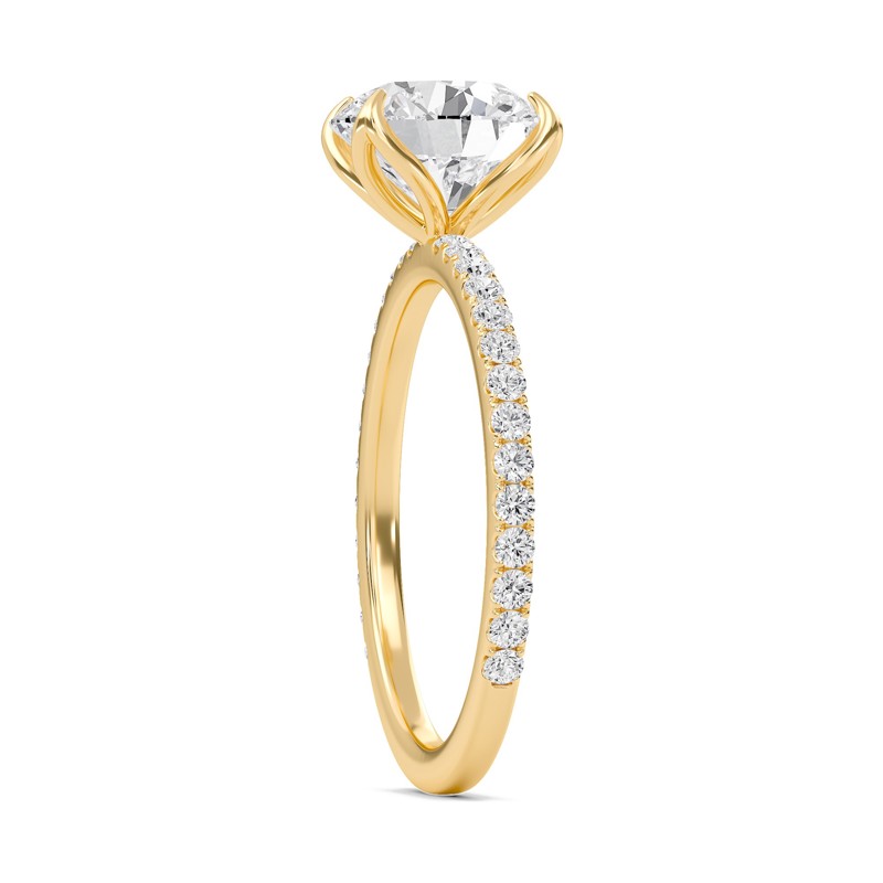 Pave Petal Four Prong Engagement Ring