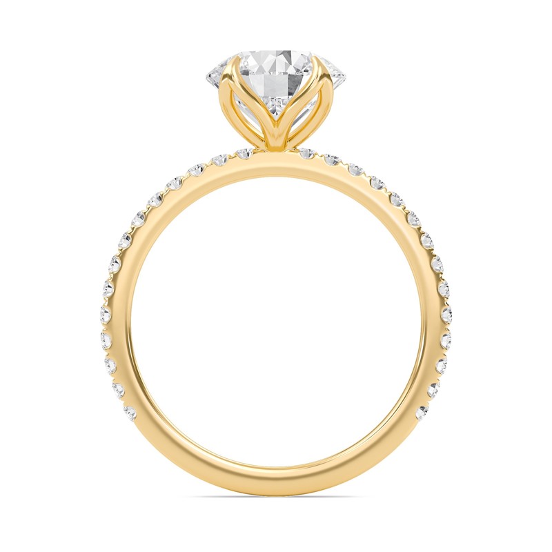 Pave Petal Four Prong Engagement Ring