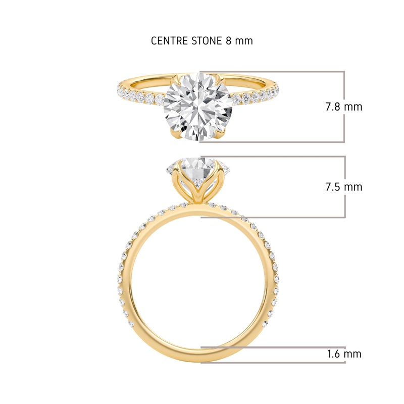 Pave Petal Four Prong Engagement Ring