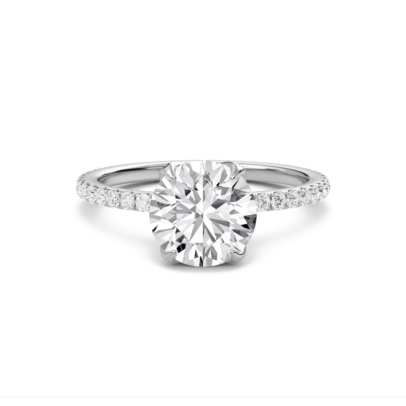 Pave Petal Four Prong Engagement Ring