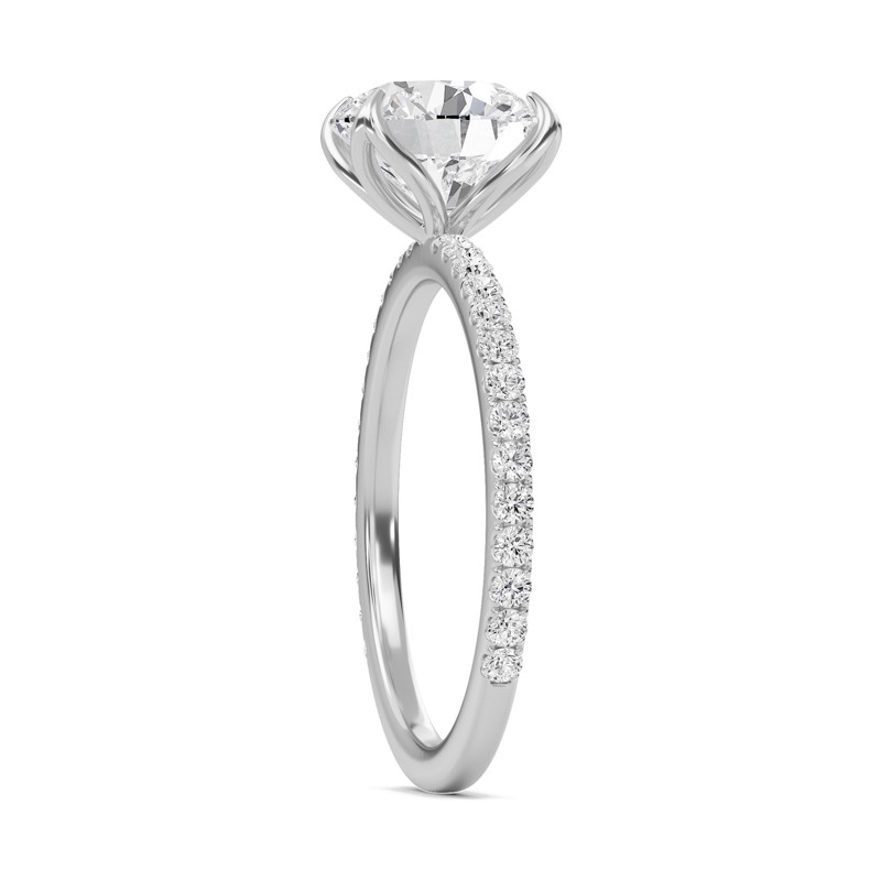 Pave Petal Four Prong Engagement Ring