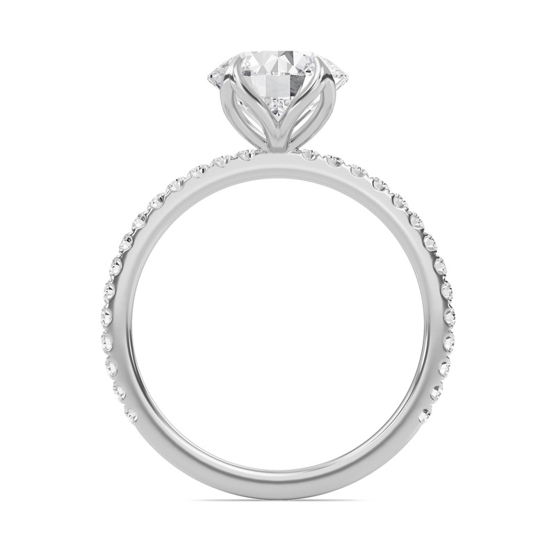 Pave Petal Four Prong Engagement Ring