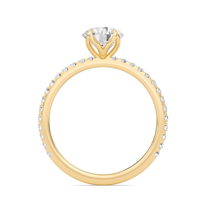 Pave Petal Four Prong Engagement Ring
