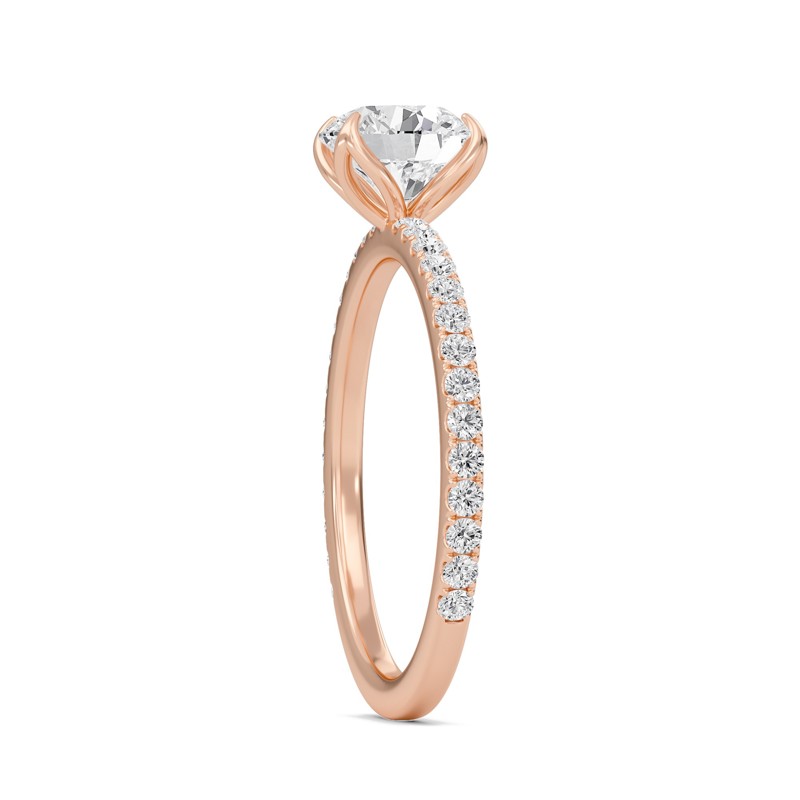 Pave Petal Four Prong Engagement Ring