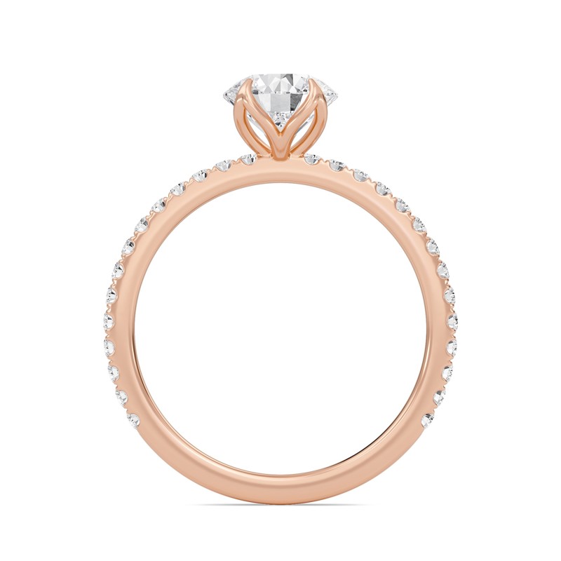 Pave Petal Four Prong Engagement Ring