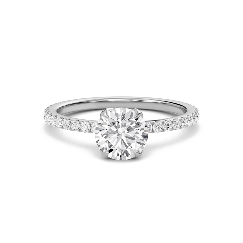 Pave Petal Four Prong Engagement Ring