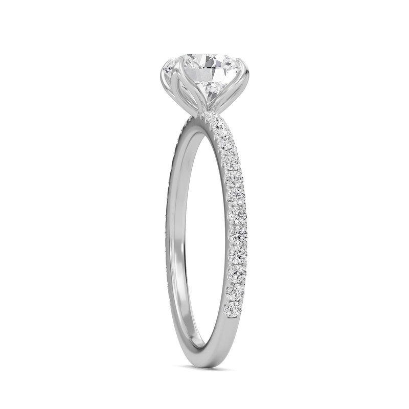 Pave Petal Four Prong Engagement Ring