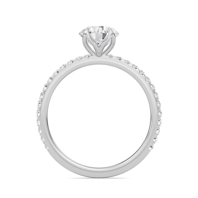 Pave Petal Four Prong Engagement Ring