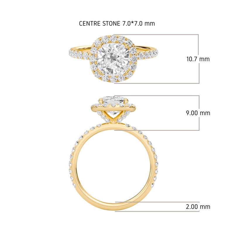 Cushion Halo Embellished Prongs Ring