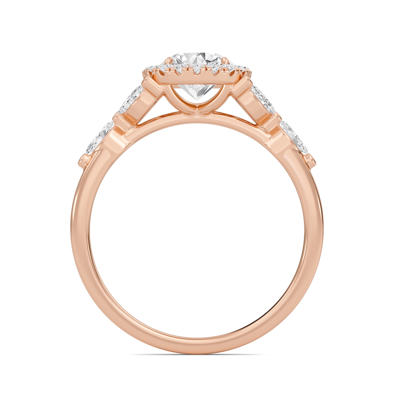 Round Halo Bay Leaf Ring