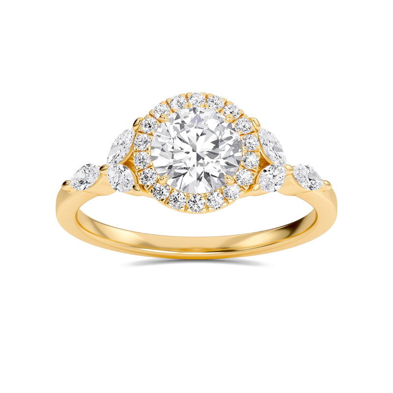 Round Halo Bay Leaf Ring