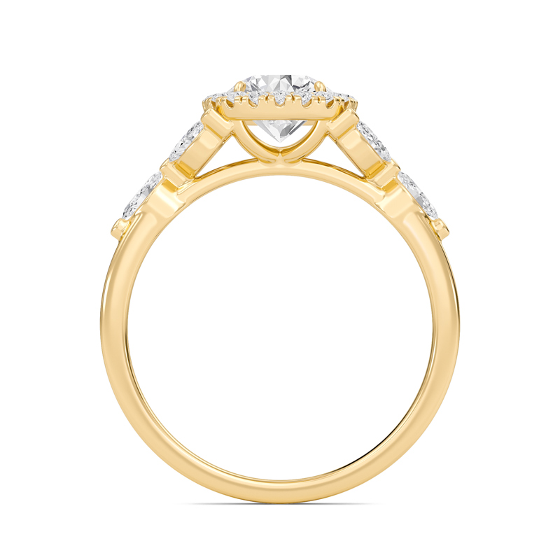 Round Halo Bay Leaf Ring