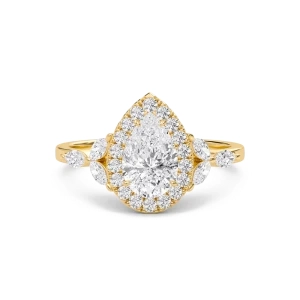 Pear Halo Bay Leaf Ring