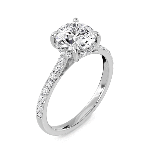 Round Cathedral Pave Hidden Halo Engagement Ring