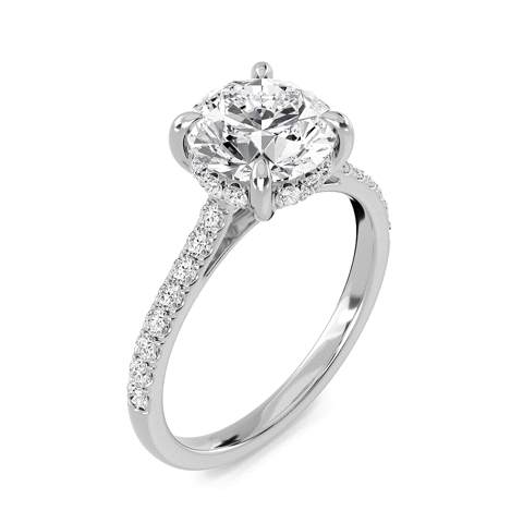 Round Cathedral Pave Hidden Halo Engagement Ring