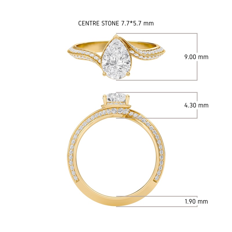 Pear Adorned Pave Byepass Engagement Ring