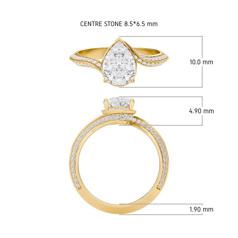 Pear Adorned Pave Byepass Engagement Ring