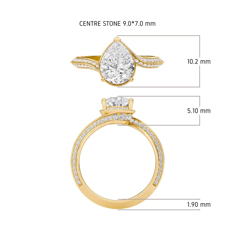 Pear Adorned Pave Byepass Engagement Ring