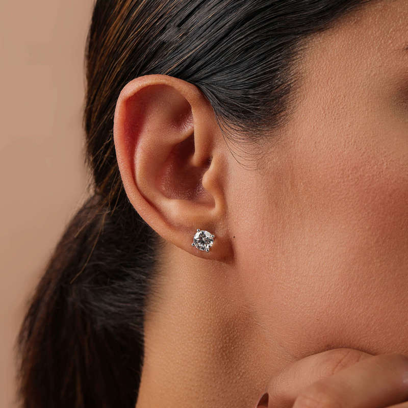 Round Four Prong Solitaire Earrings