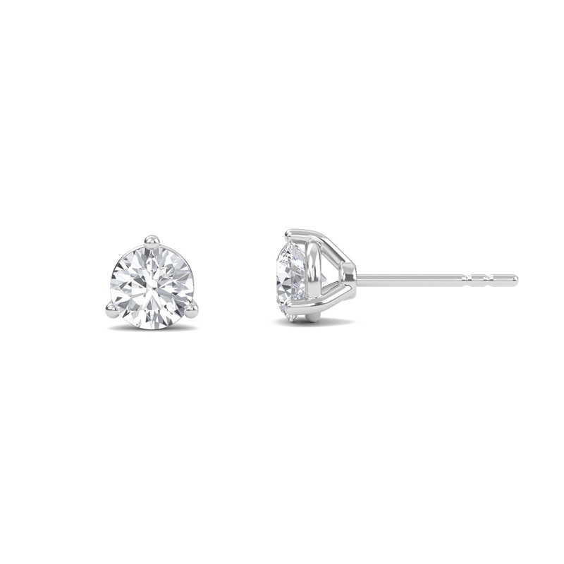 Round Three Prong Solitaire Earrings