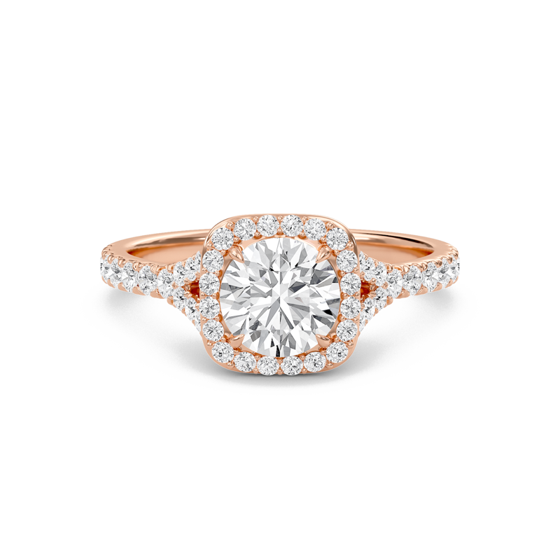 Round Halo Split Shank Engagement Ring