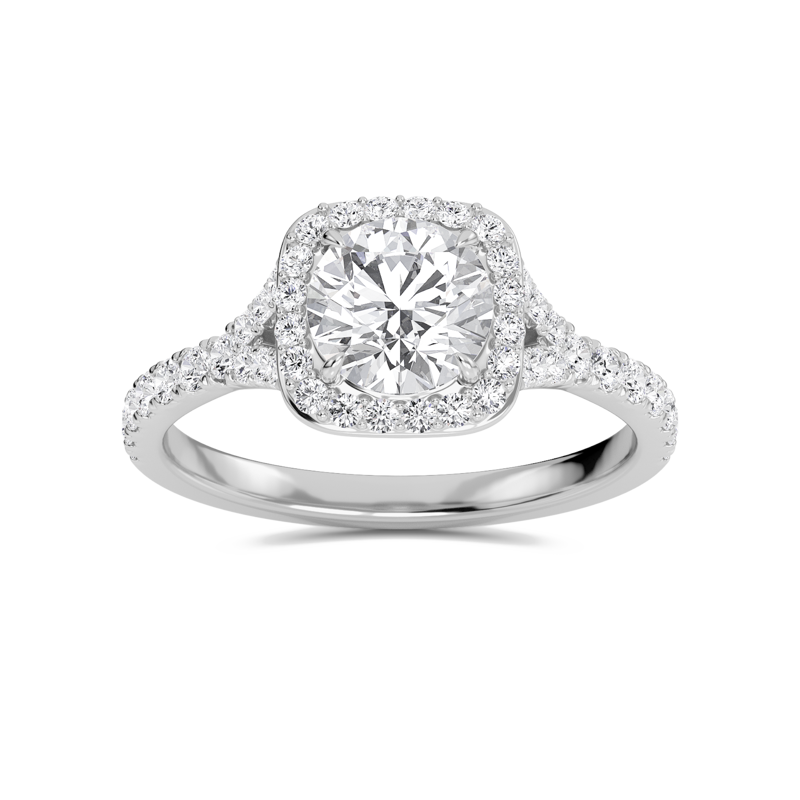 Round Halo Split Shank Engagement Ring