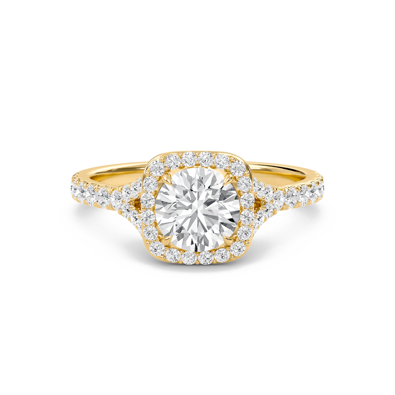 Round Halo Split Shank Engagement Ring