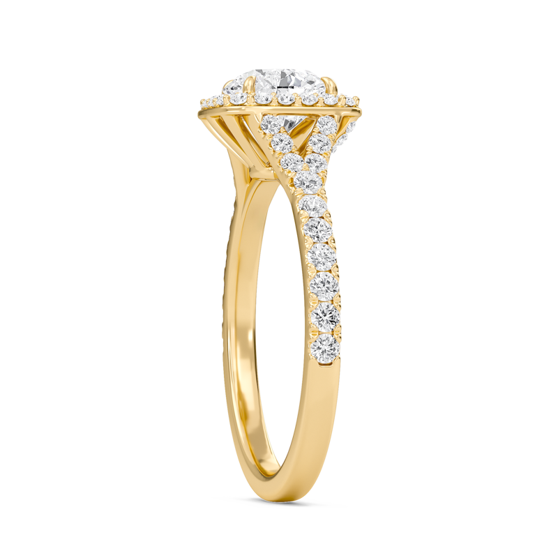 Round Halo Split Shank Engagement Ring