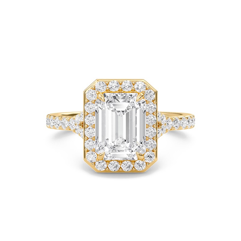 Emerald Halo Split Shank Engagement Ring