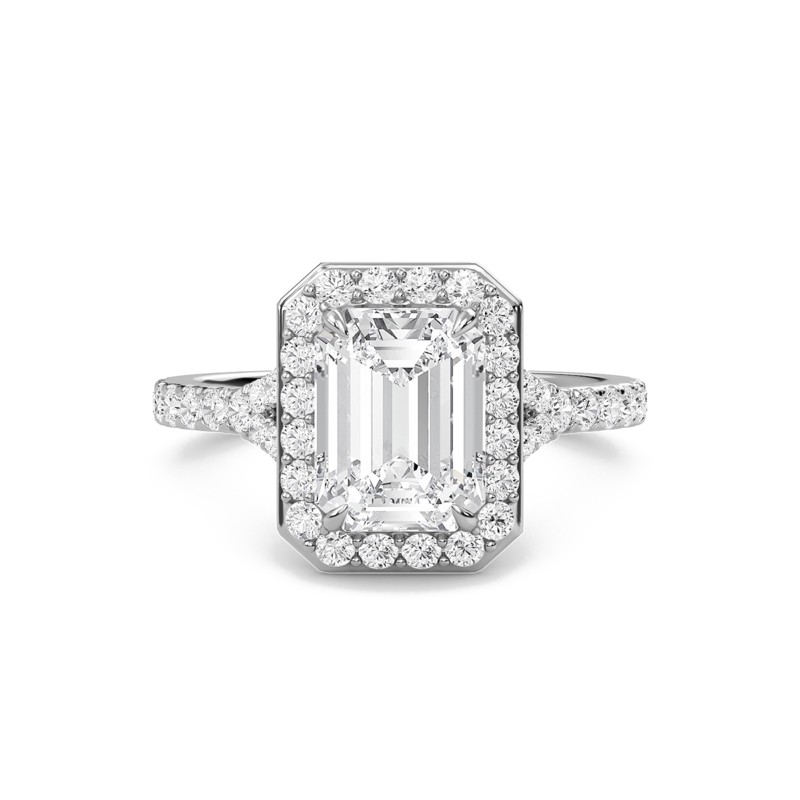 Emerald Halo Split Shank Engagement Ring