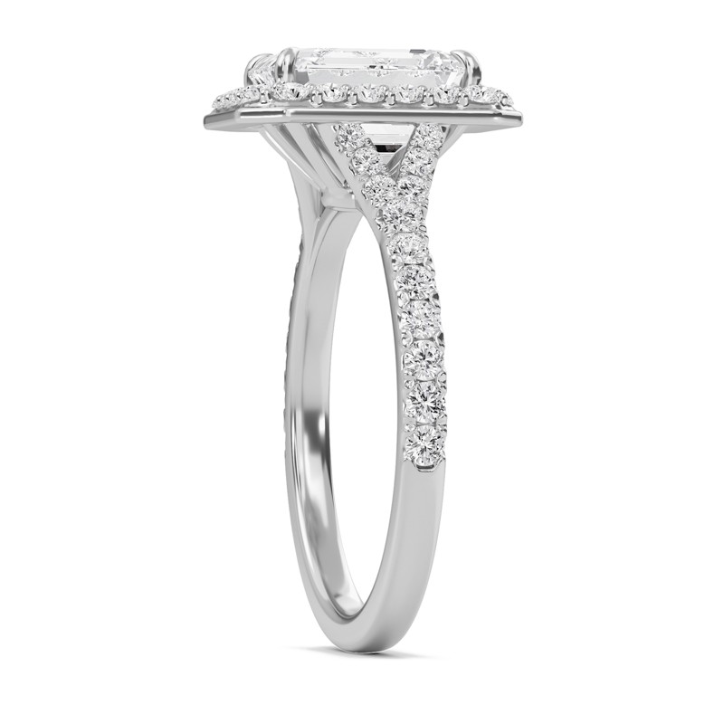 Emerald Halo Split Shank Engagement Ring