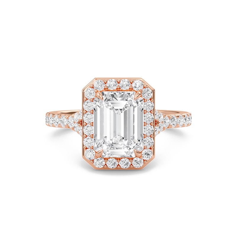 Emerald Halo Split Shank Engagement Ring