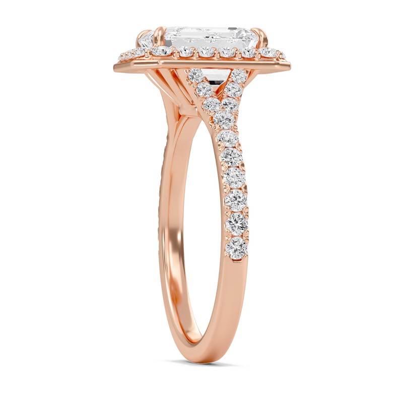Emerald Halo Split Shank Engagement Ring