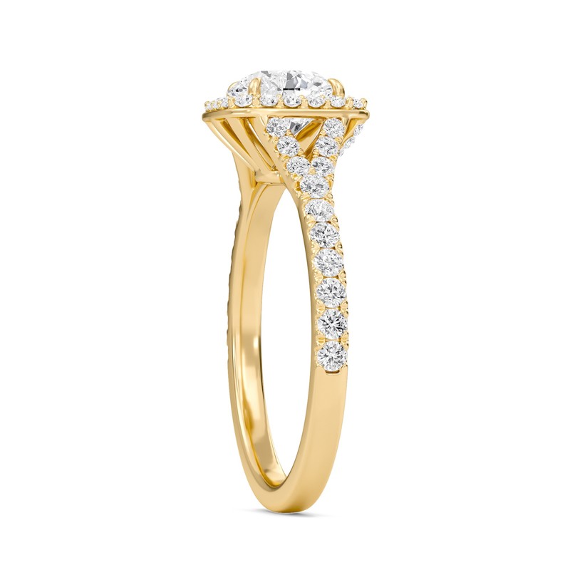 Round Halo Split Shank Engagement Ring