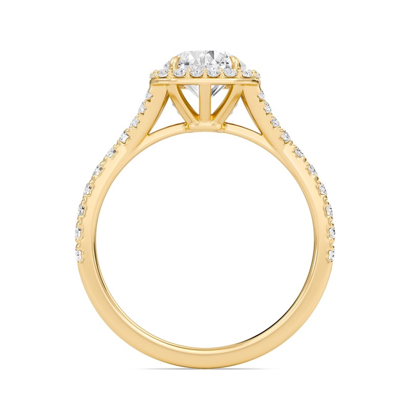 Round Halo Split Shank Engagement Ring