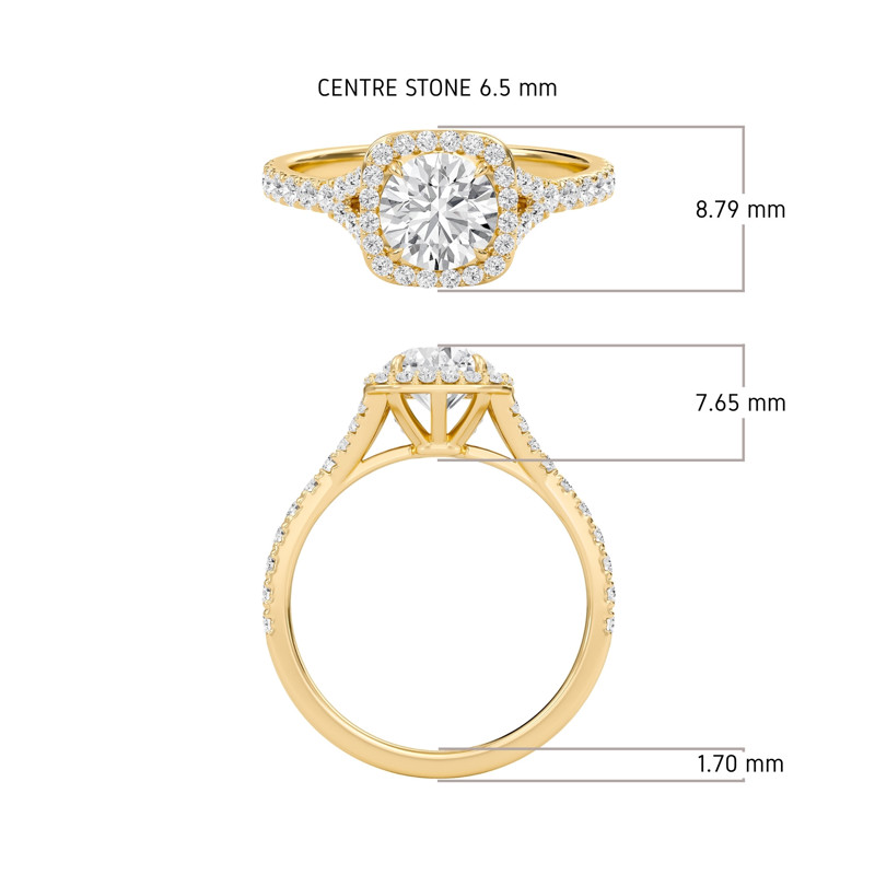 Round Halo Split Shank Engagement Ring