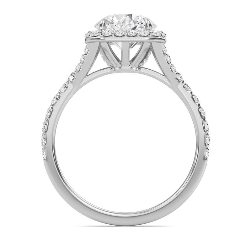 Round Halo Split Shank Engagement Ring