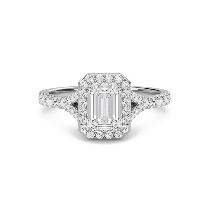 Emerald Halo Split Shank Engagement Ring
