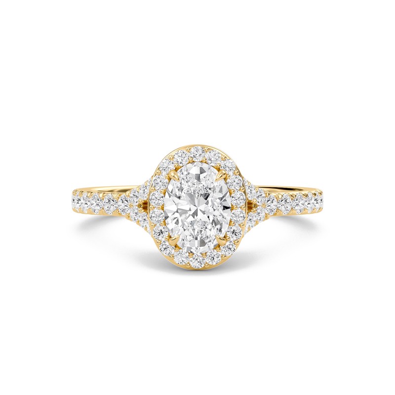 Oval Halo Split Shank Engagement Ring