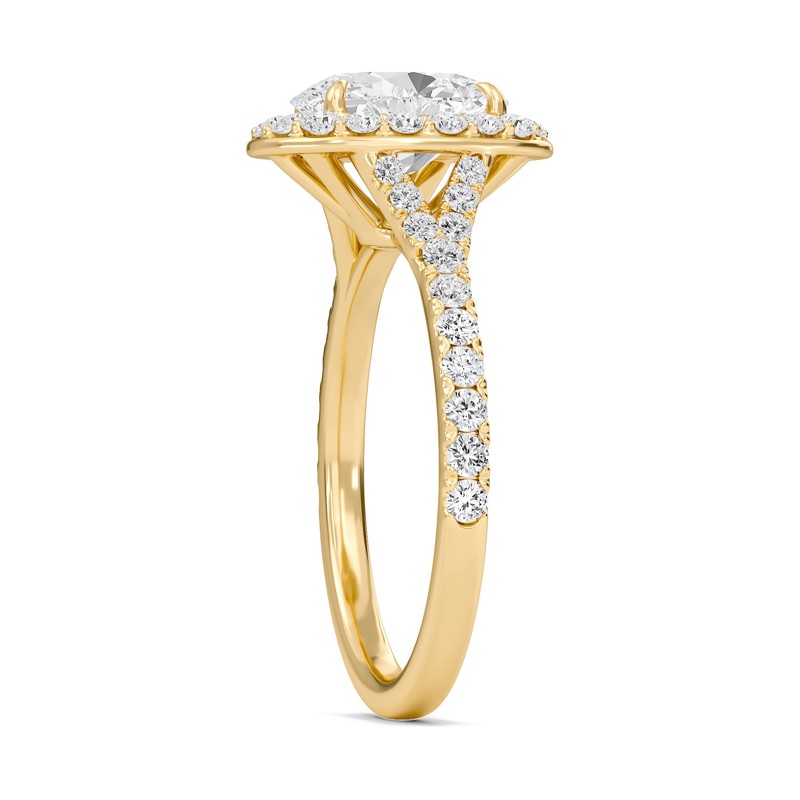 Oval Halo Split Shank Engagement Ring