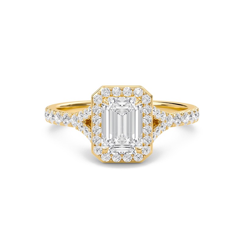 Emerald Halo Split Shank Engagement Ring