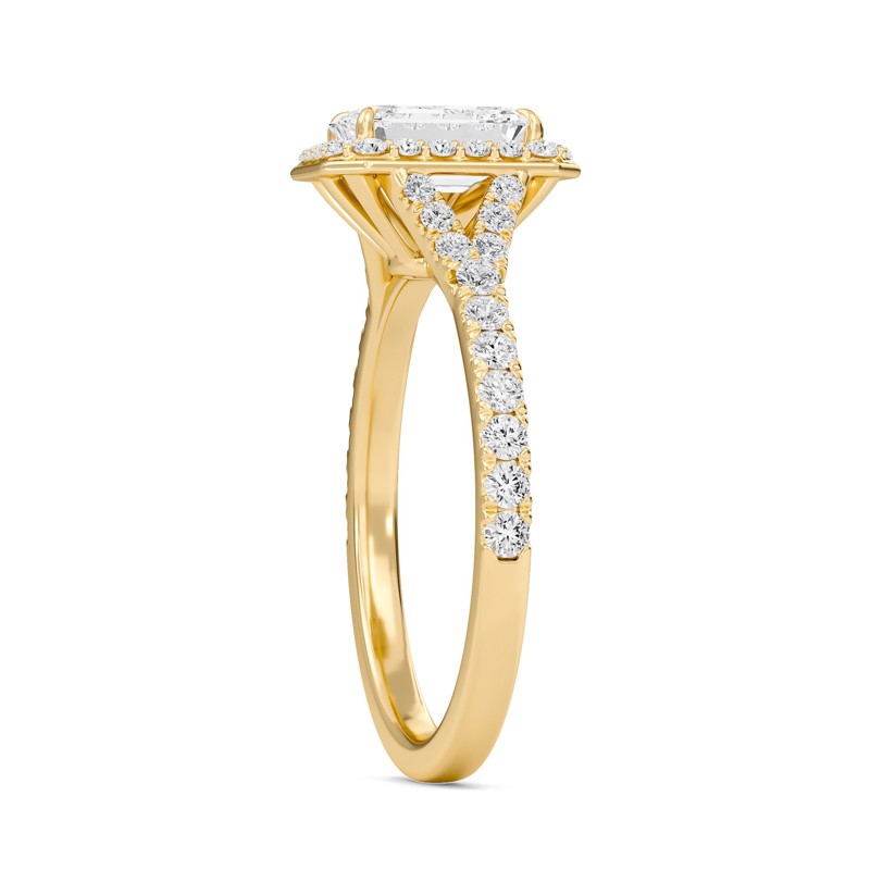 Emerald Halo Split Shank Engagement Ring