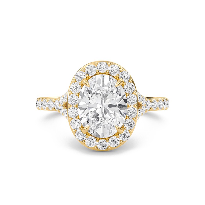 Oval Halo Split Shank Engagement Ring