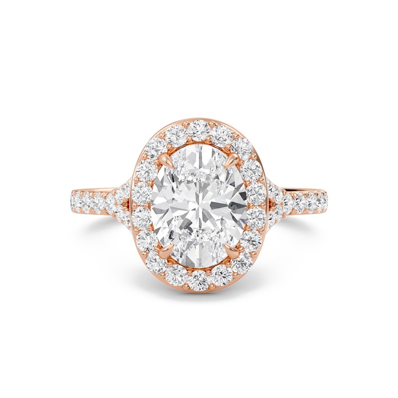 Oval Halo Split Shank Engagement Ring